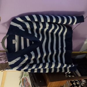 Chunky knit blue and white striped sweater